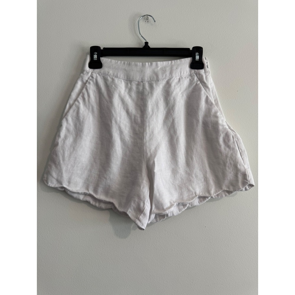 Abercrombie & Fitch Scallop Hem Linen Shorts Womens 25 White High Rise Pockets